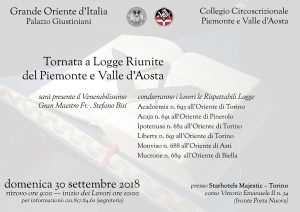 Il Gran Maestro il 30 settembre a Torino per la tornata a logge riunite del Collegio di Piemonte e Valle d'Aosta